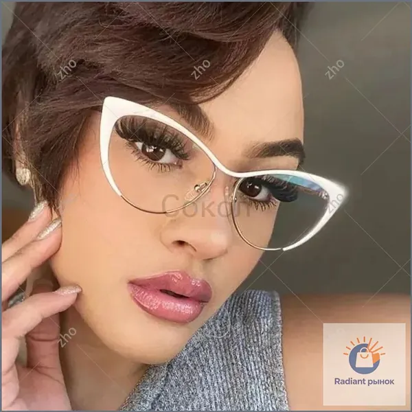 Оправа для очков "Кошачий глаз", очки для создания имиджа, с прозрачными линзами для работы за компьютером и телефоном с защитой от излучения экрана / с футляром для хранения очков.