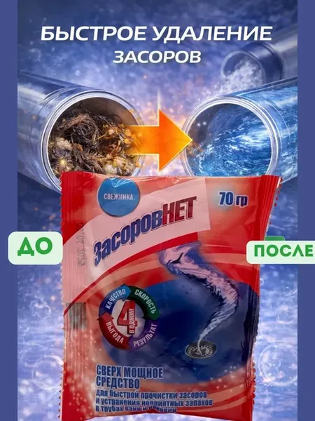 Средство для прочистки труб канализации от засоров и волос