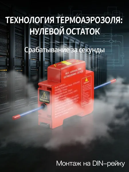 Автоматическое тепловое аэрозольное устройство пожаротушения, монтаж на DIN рейку, самосрабатывание при нагреве, для электрических щитов, аккумуляторных ящиков, автомобильных двигателей