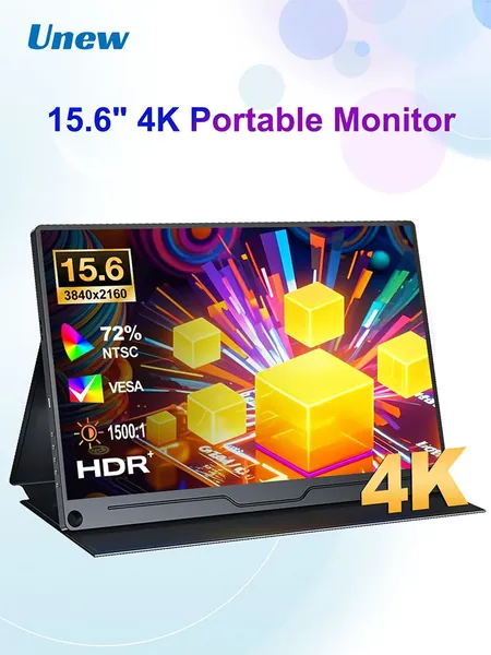 UNEW 15.6" Монитор Портативный монитор FHD 3840X2160 Ultra-Thin 4K IPS экран для ПК Внешний дисплей с USB-C для Xbox Switch PS4/5 (CX156-C), TFT, 3840x2160 4K, 60 Гц, черный матовый