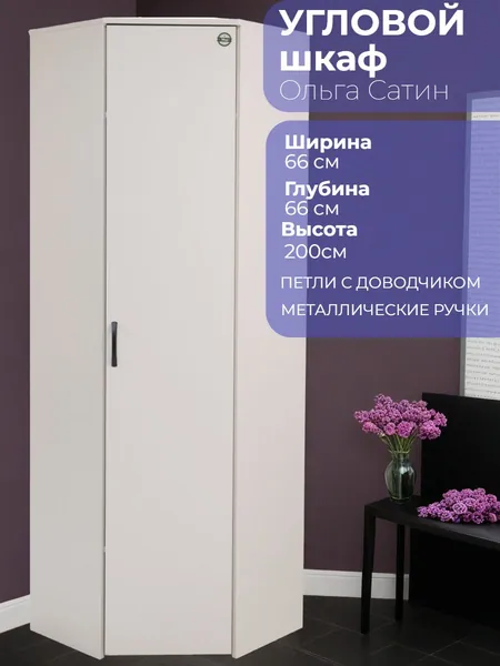 Шкаф угловой в прихожую для одежды "Ольга-Сатин 9.1" 66*66*200см