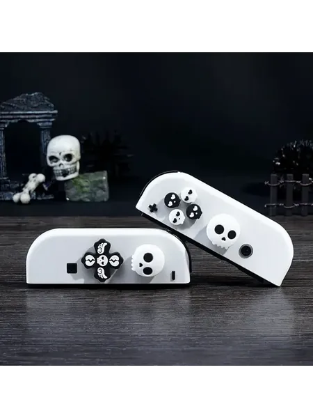 Black White Skull Silicone Soft D-pad Cross Button ABXY Key