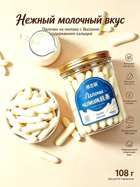 Молочные палочки запеченные высококальциевые из натурального молока, детский полезный перекус без лишних добавок Запеченные молочные палочки классического вкуса, 2 банки (общий вес 216 г)