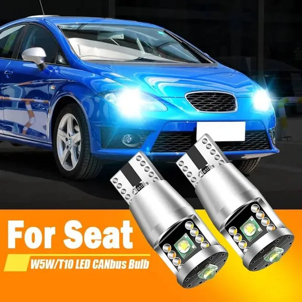Лампа автомобильная T10, T10-01/W5W, 2 шт. арт. Для Seat Ibiza 2 ,3 ,MK2 ,MK3, MK4 ,6L ,6K ,Leon MK1 ,1M ,1P ,Toledo ,Inca, Altea ,Alhambra LED W5W T10 лампочки габаритные индикатор ширины Светодиодная автомобильная