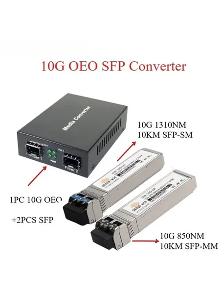 10G SFP+ медиаконвертер 300м~100км, без SFP