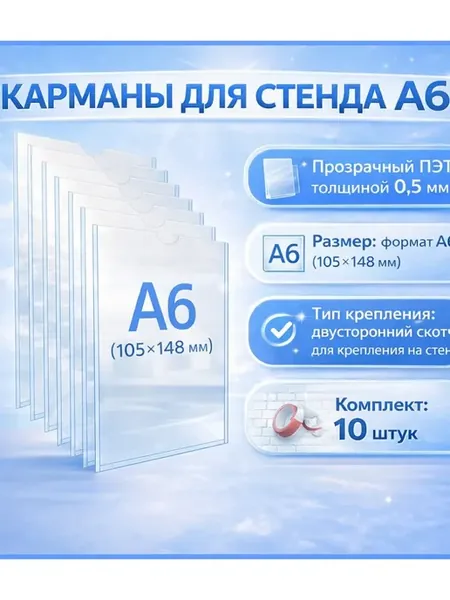 Карман для стенда А6 информационный со скотчем