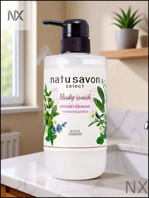 Kose Cosmeport "Softymo Natu Savon Body Wash Refresh&Жидкое увлажняющее освежающее мыло для тела с натуральными ингредиентами, ароматом Нежной Розы и Магнолии, 500 мл. Япония