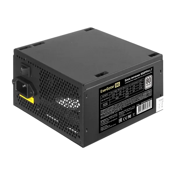 ExeGate EX292155RUS-OEM-S Блок питания 900W 80 PLUS 900PPH-LT-S-OEM (ATX, APFC, SC, КПД 82% (80 PLUS), 12cm fan, 24pin, 2x(4+4)pin, 6xPCI-E, 8xSATA, 4xIDE, кабель 220V 1,8м с защитой от выдергивания, black, RTL)