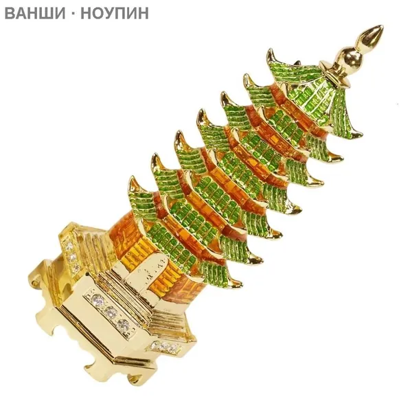 Эмалированная шкатулка-ступа с резьбой, Зеленый