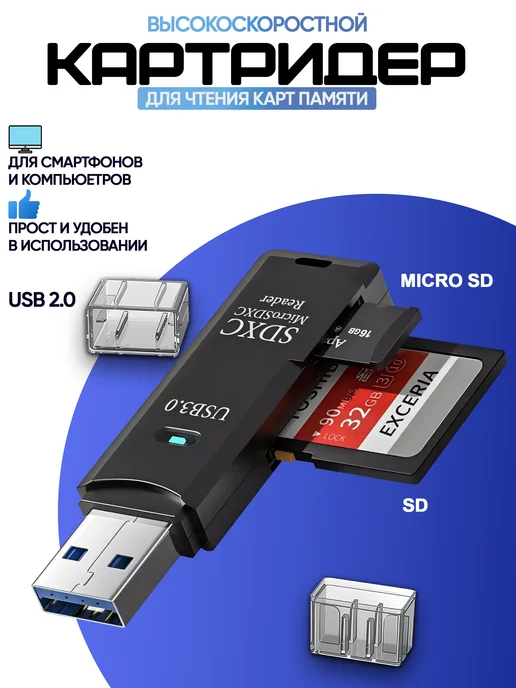 Переходник универсальный для карт памяти SD и Micro SD, TF