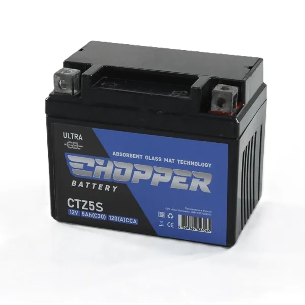 Мото Аккумулятор CHOPPER GEL 12В 5Ач (СТ1205.2, YTZ5S) гелевый для мопеда, мотоцикла, скутера, ИБП, UPS 12V 5Ah