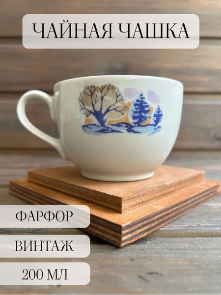 Чашка чайная фарфоровая , винтаж, природа зима, туймазы , ссср