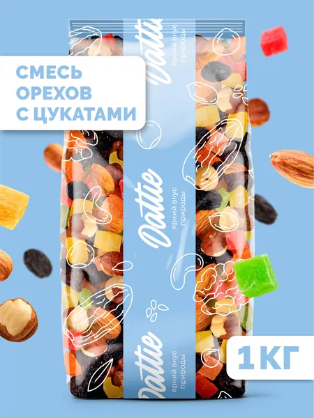 Смесь жареных орехов с цукатами и изюмом Dattie, 1 кг