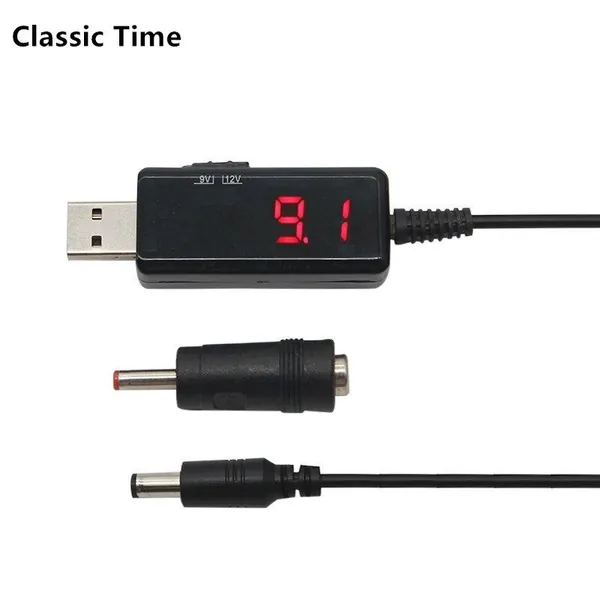 Кабель повышающего преобразователя USB в постоянный ток с регулировкой от 5 В до 9 В 12 В, Трансформатор со светодиодным дисплеем напряжения, регулятор мощности постоянного тока со шнуром переключения