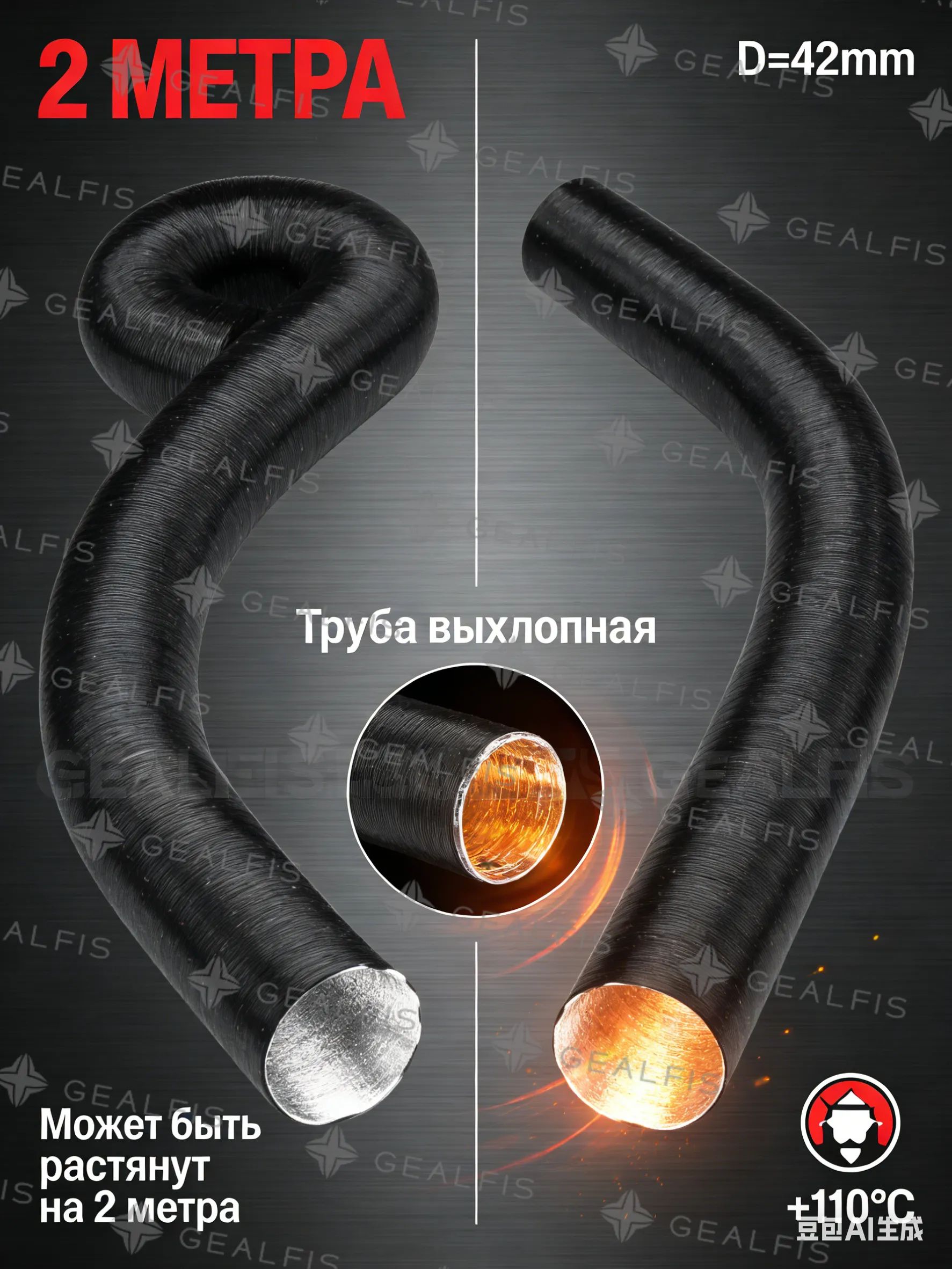 Труба выхлопная, диаметр 42 мм, длина 2000 мм арт.1