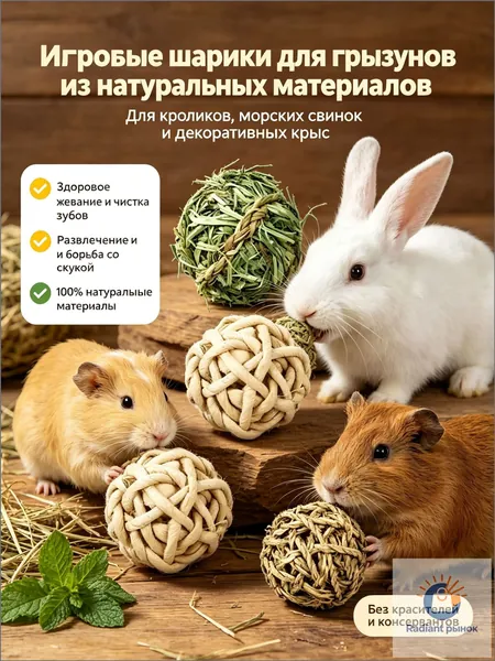 Игрушка для декоративного кролика / морской свинки, 3 шт.