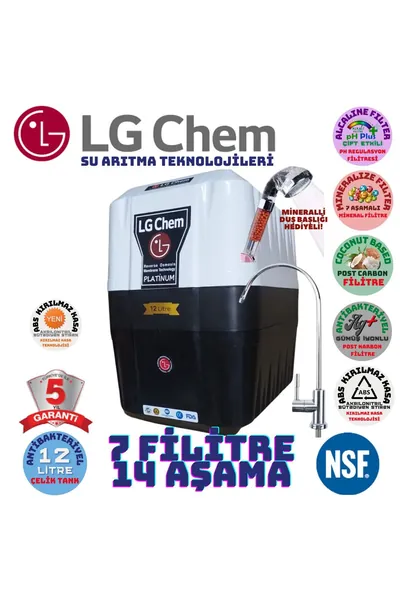 LG Chem Platinum Plus Система обратного осмоса, 12 литров, 7 фильтров и 14 ступеней очистки. Черно-белый фильтр для воды под мойку, обеспечивающий минерализацию и щелочной баланс для здоровь